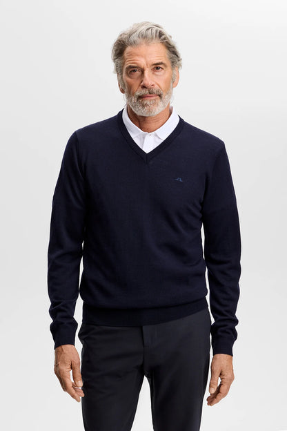 J.Lindeberg |  Pull à col en V en maille fine - Blue Marine