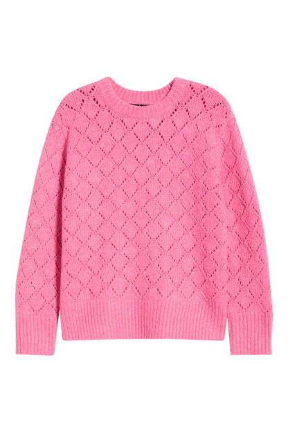 Dèluc | Pull à col rond en tricot pointelle 'Vitosha' | Rose