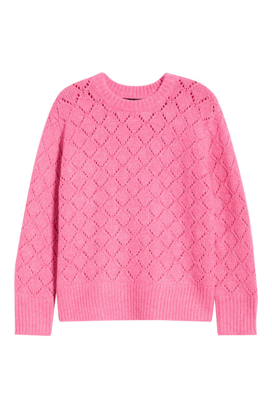 Dèluc | Pull à col rond en tricot pointelle 'Vitosha' | Rose