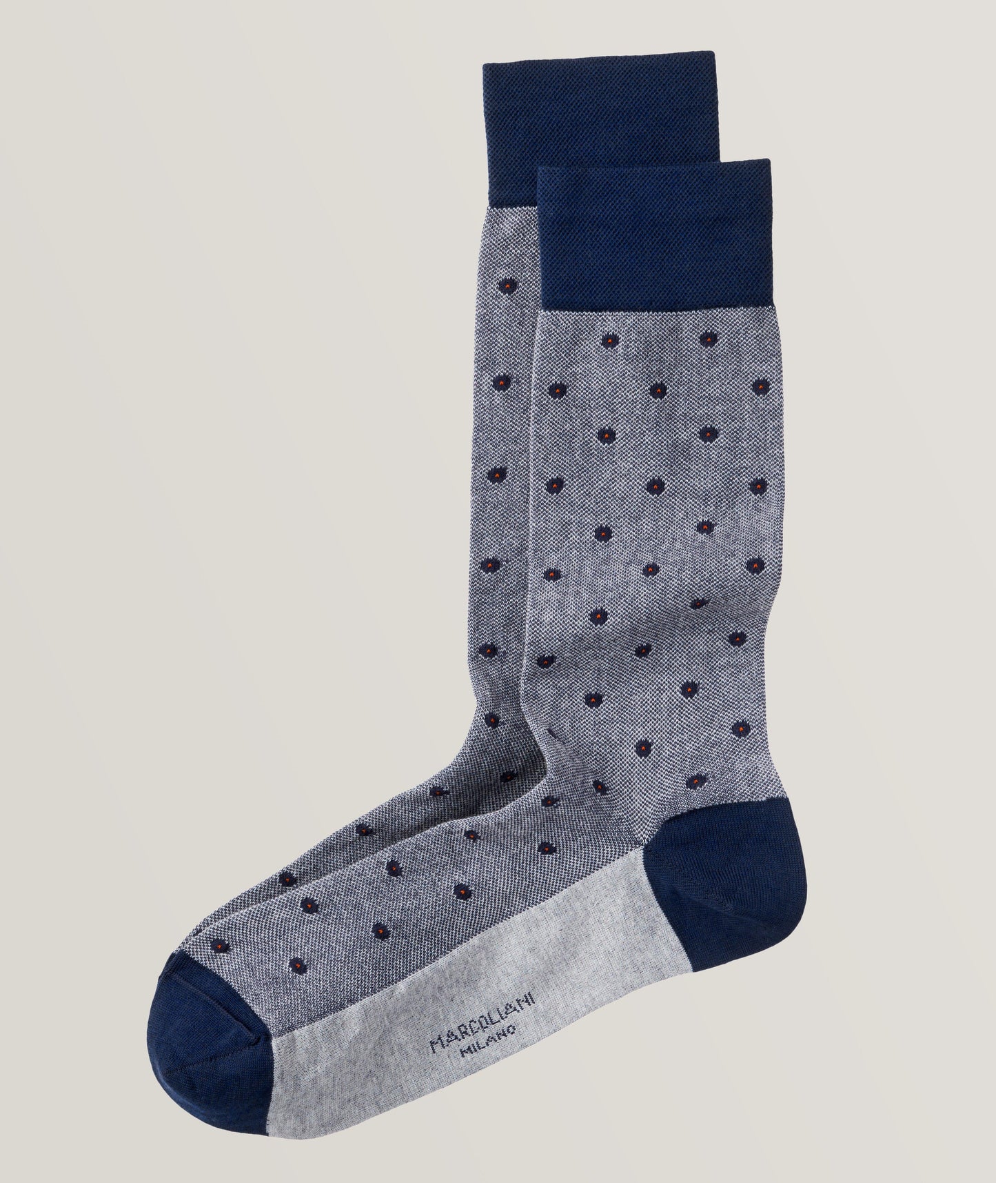 Marcoliani - Chaussettes en coton piqué classique à pois - Gris/Bleu