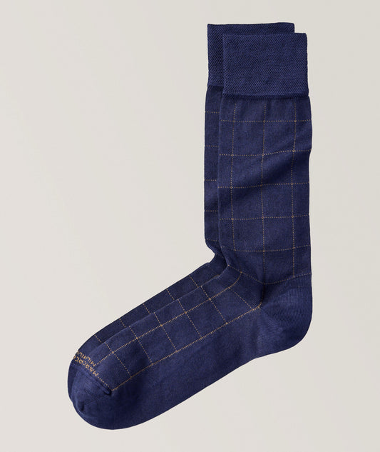 Marcoliani - Chaussettes habillées en mousse de modal à carreaux - Bleu Moyen