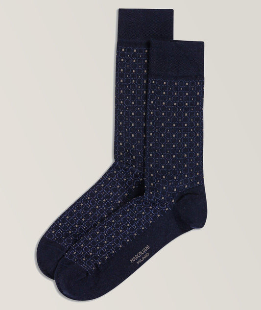 Marcoliani - Chaussettes habillées en mélange de modal à pois - Bleu Marin