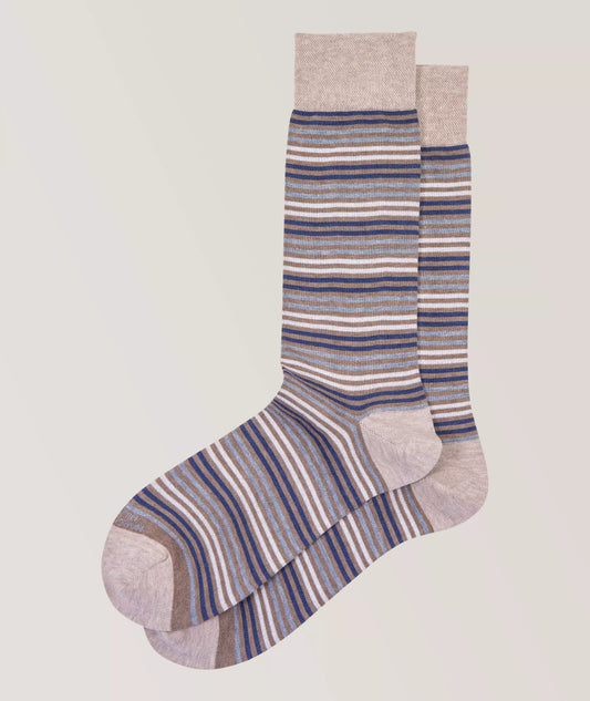 Marcoliani - Chaussettes colorées à fines rayures  - Cappuccino