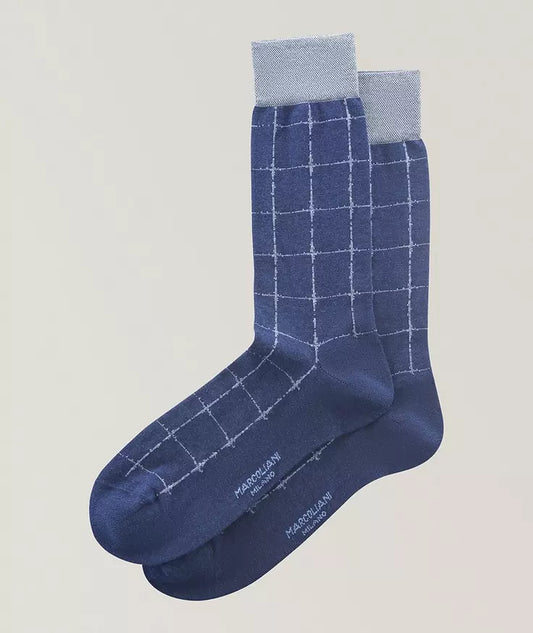 Marcoliani | Chaussettes à carreaux en coton mélangé - Bleu