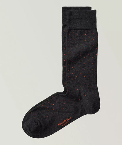 Marcoliani - Chaussettes à motifs de pois en coton Pima - Gris charcoal / Rouge