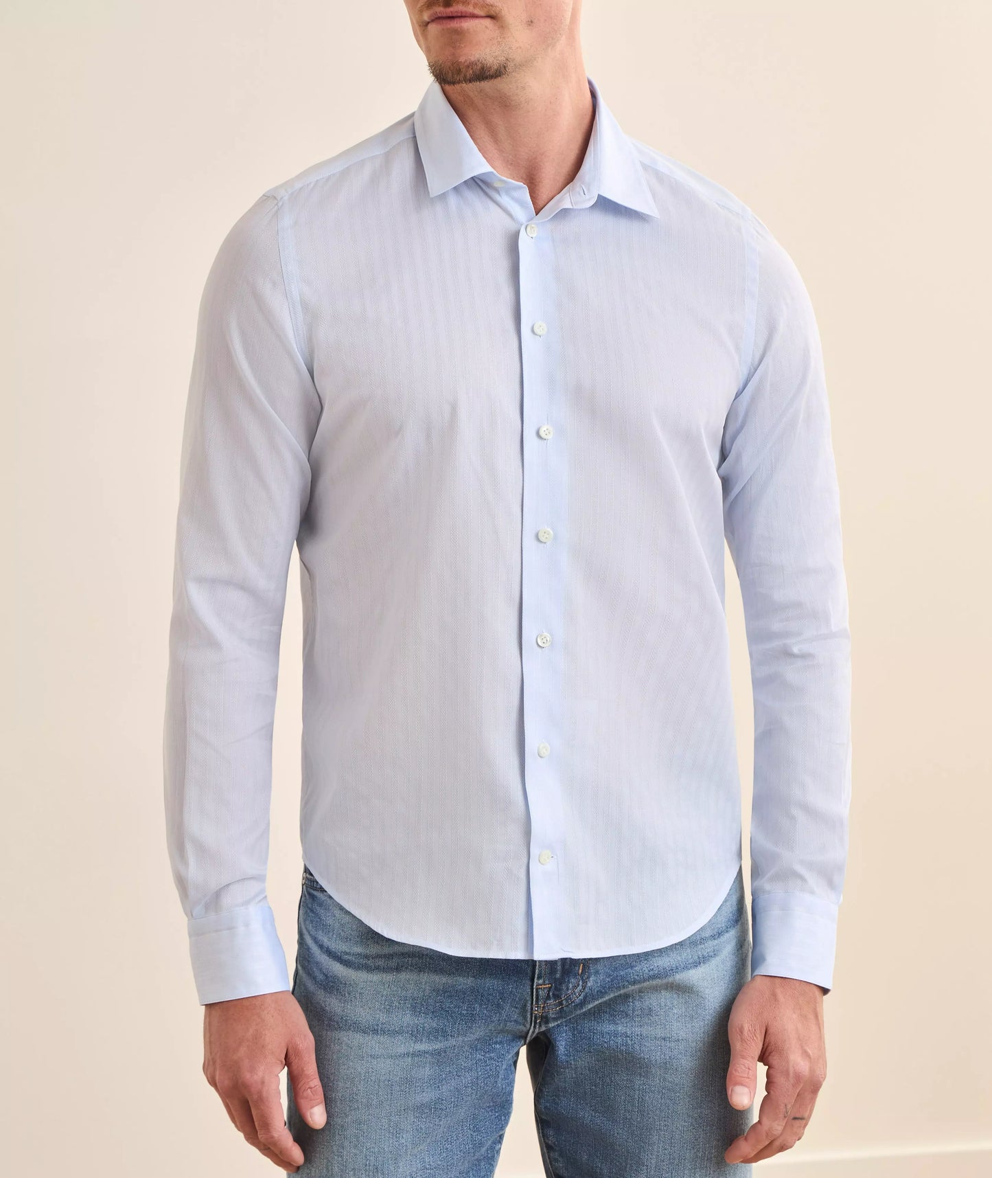 EMANUEL BERG  | Chemise en coton texturé à rayures Dobbie - Bleu clair