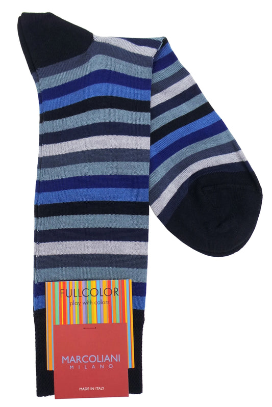 Marcoliani - Chaussettes colorées à rayures  - Bleu