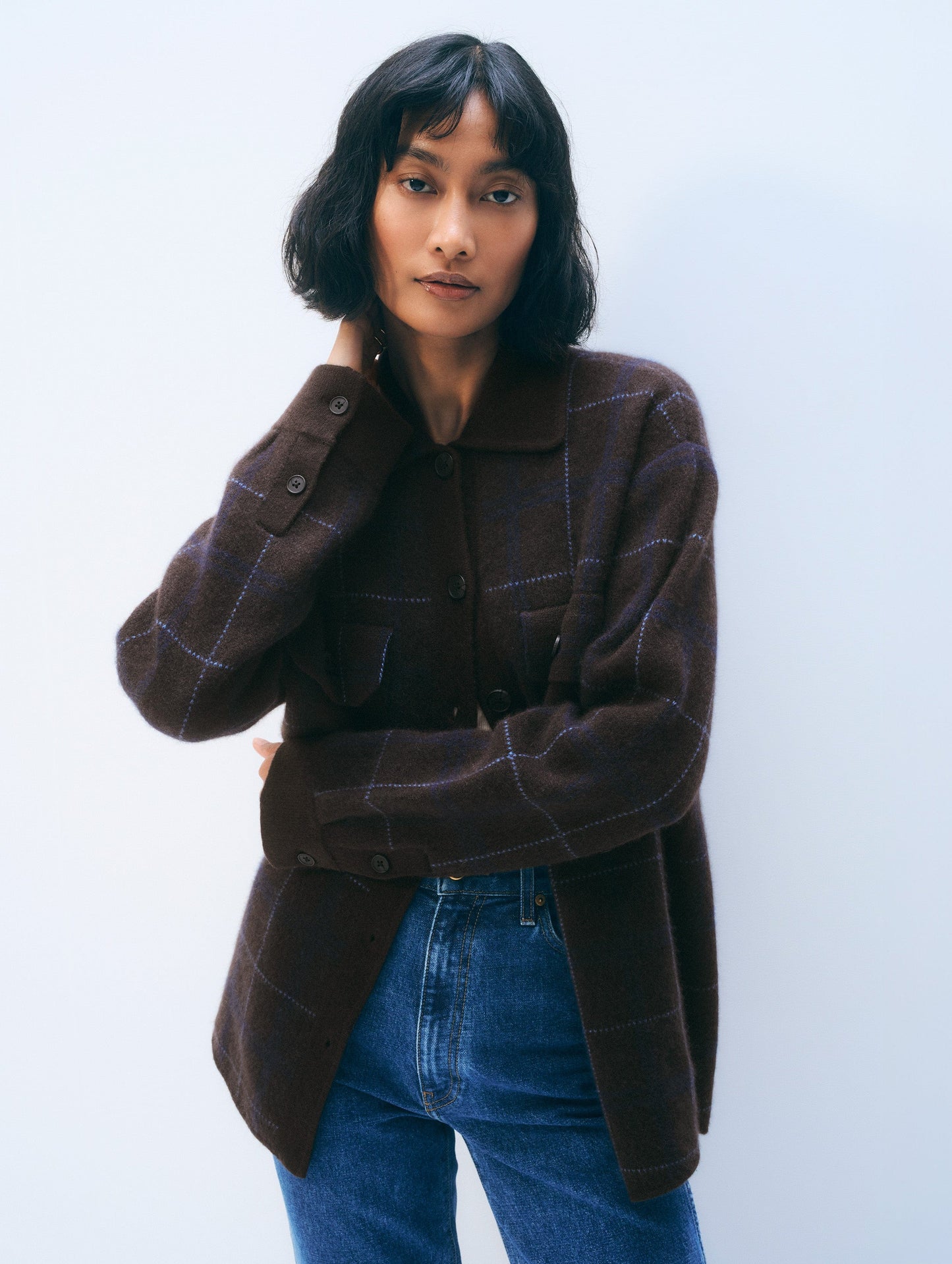 White + Warren | Veste-chemise en cachemire à boutons - Marron/Marine