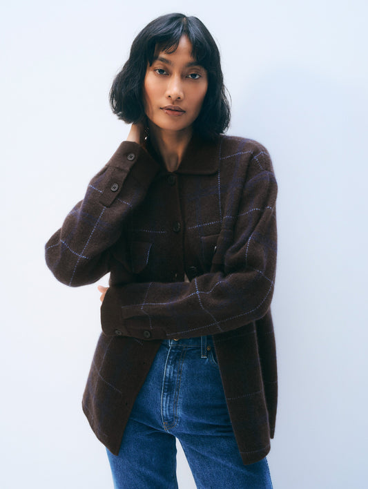 White + Warren | Veste-chemise en cachemire à boutons - Marron/Marine