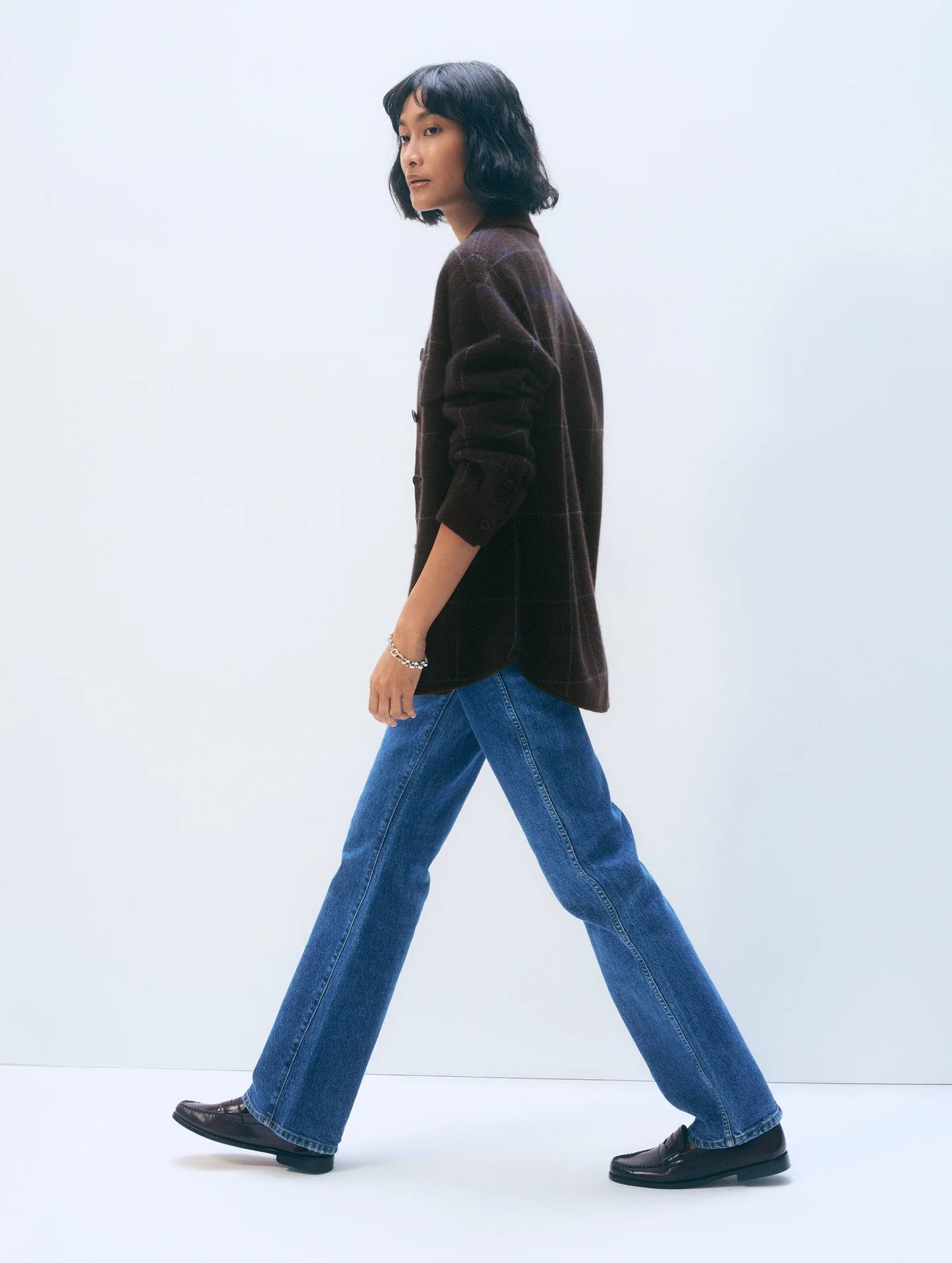 White + Warren | Surchemise en cachemire- Marron foncé/ Bleu marine