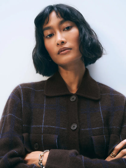 White + Warren | Veste-chemise en cachemire à boutons - Marron/Marine