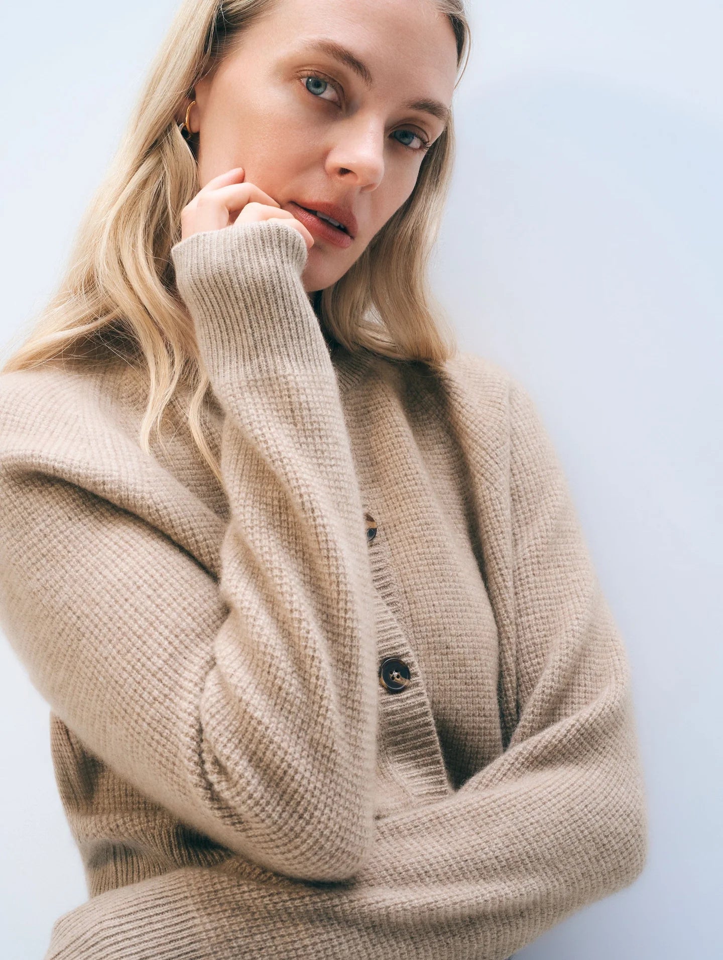 White + Warren | Cardigan en cachemire gaufré - Taupe