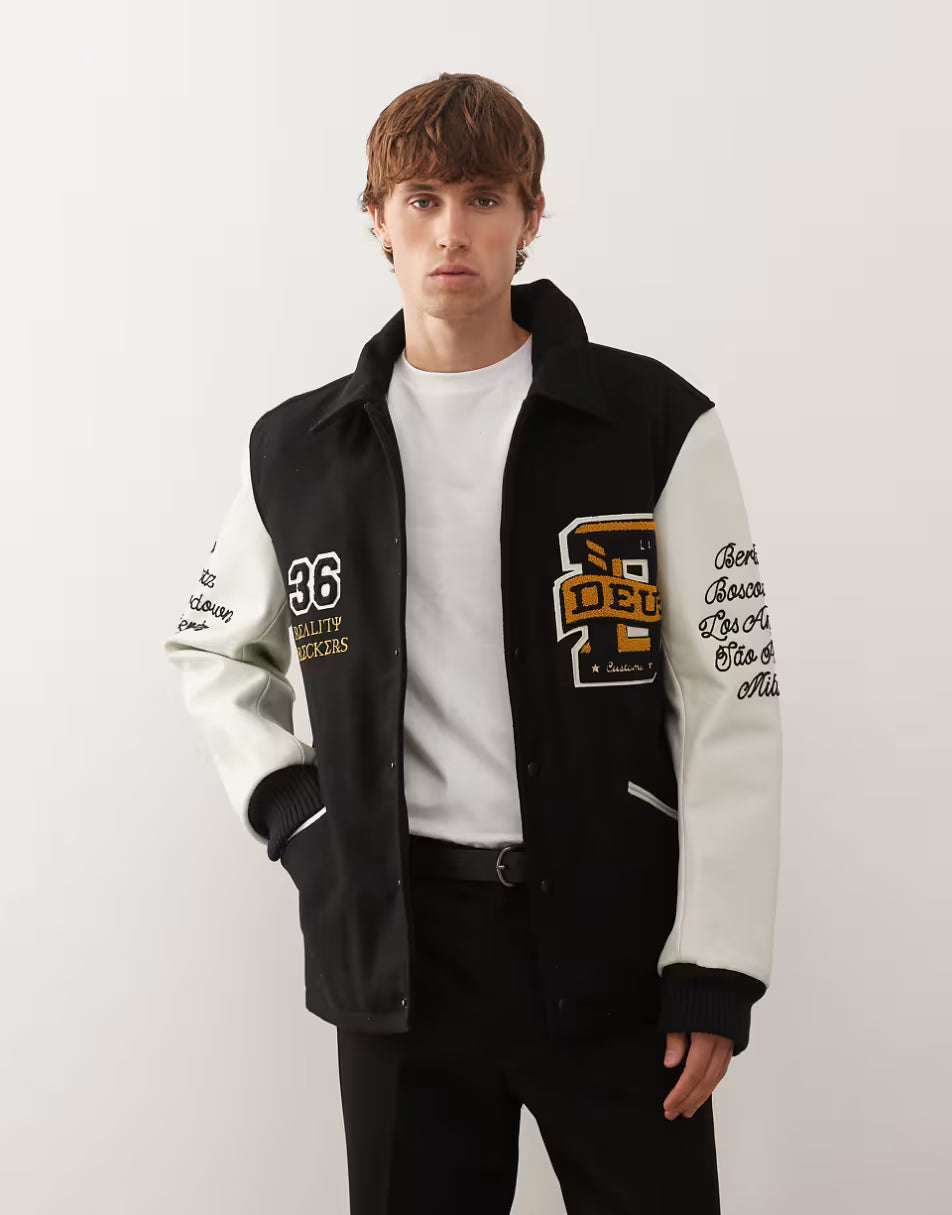 Deus Ex Machina | Veste Varsity ''Sourmug'' avec écussons brodés - noir
