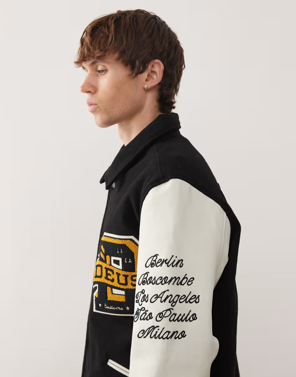 Deus Ex Machina | Veste Varsity ''Sourmug'' avec écussons brodés - noir