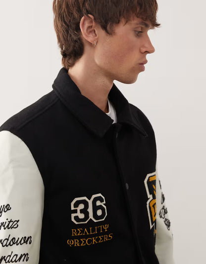 Deus Ex Machina | Veste Varsity ''Sourmug'' avec écussons brodés - noir