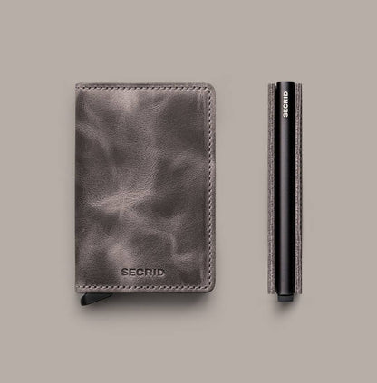 Secrid | Mini portefeuille cuir vintage - Gris/noir
