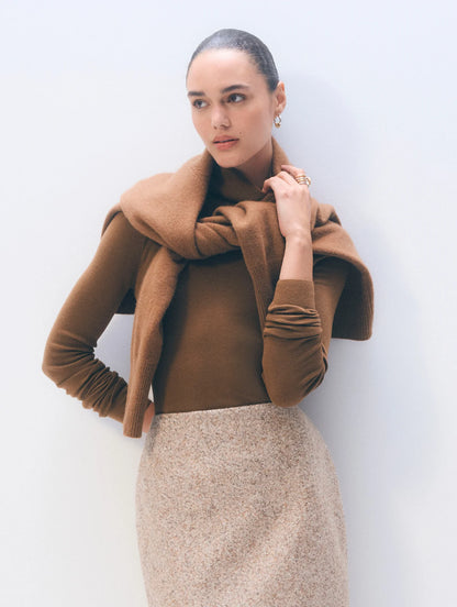 White + Warren |  Pull à col roulé ajusté en laine mérinos extra-fine - Caramel brûlé