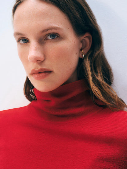 White + Warren |  Pull à col roulé ajusté en laine mérinos extra-fine - Rouge cardinal