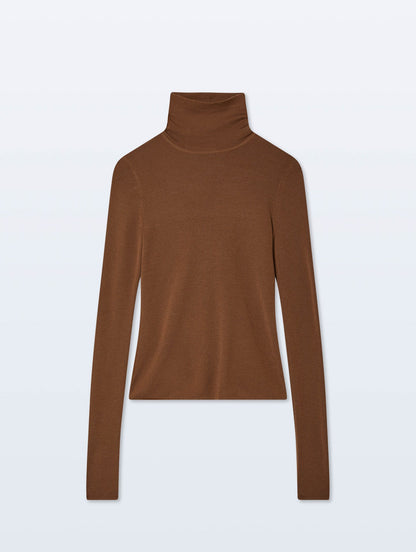 White + Warren |  Pull à col roulé ajusté en laine mérinos extra-fine - Caramel brûlé