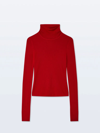 White + Warren |  Pull à col roulé ajusté en laine mérinos extra-fine - Rouge cardinal