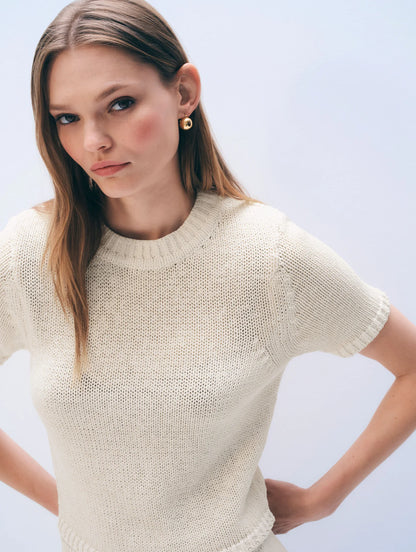 White & Warren | Chandail en coton bio - Blanc cassé