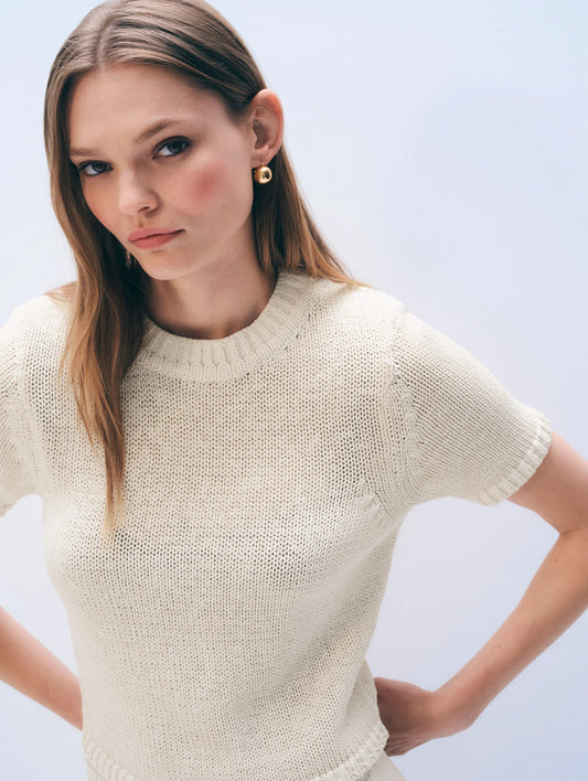 White & Warren | Chandail en coton bio - Blanc cassé
