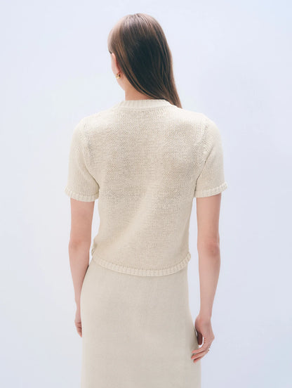 White & Warren | Chandail en coton bio - Blanc cassé