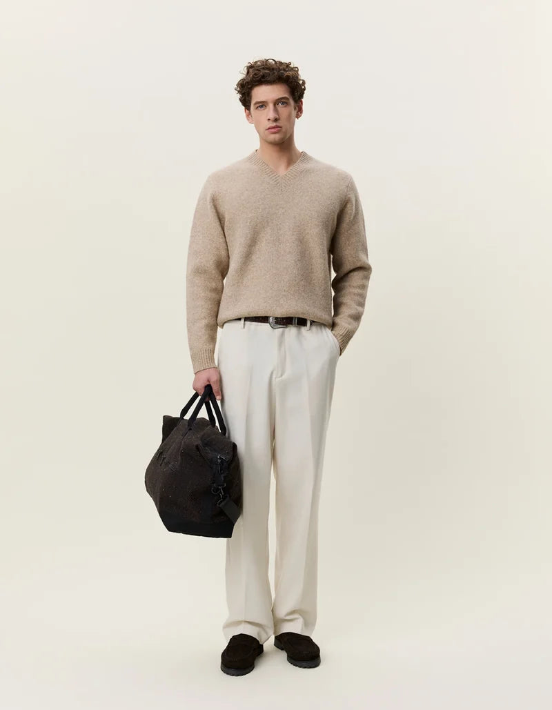 Les deux | Pull en tricot "V-neck" - Brun sable