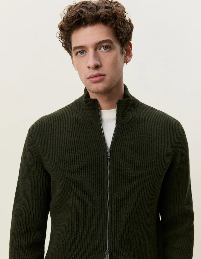 Les deux | Pull en tricot "Zipper" - Vert résine