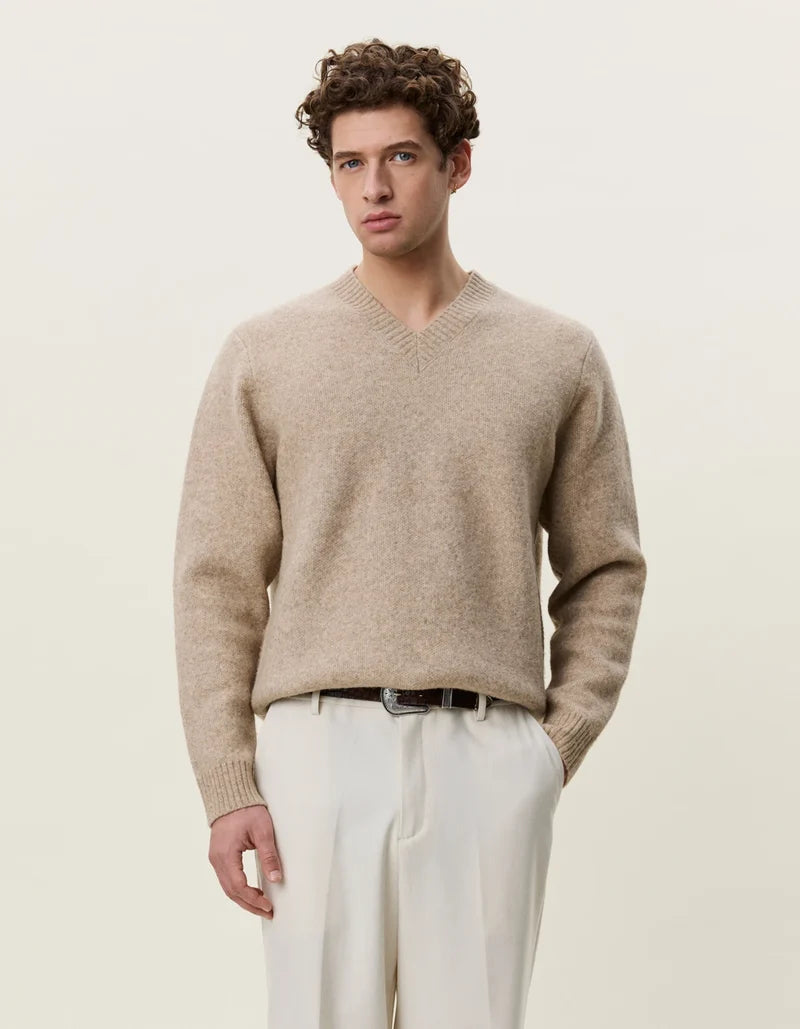 Les deux | Pull en tricot "V-neck" - Brun sable