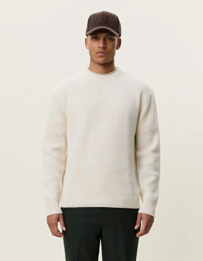 Les deux | Pull en tricot "Round neck" - Ivoire mélange