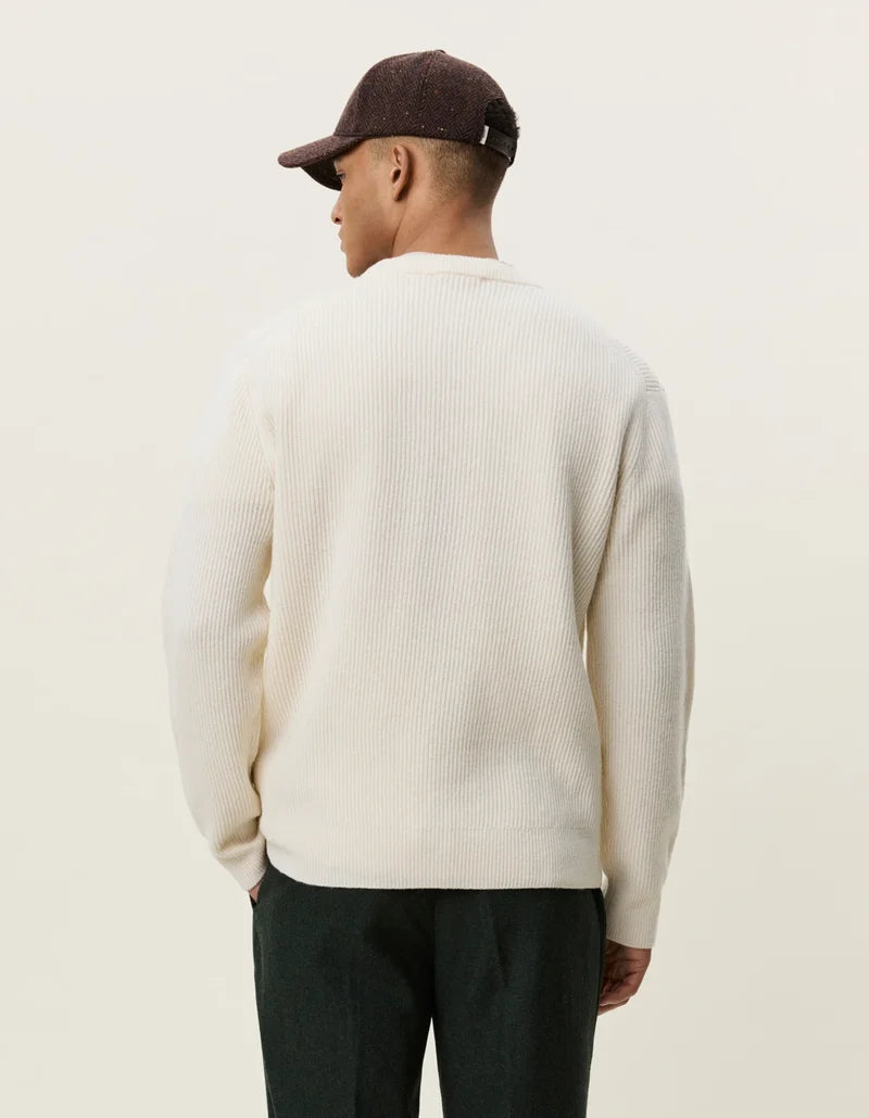 Les deux | Pull en tricot "Round neck" - Ivoire mélange