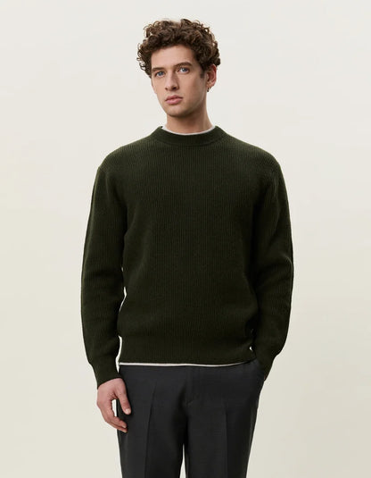 Les deux | Pull en tricot "Round neck" - Vert résine