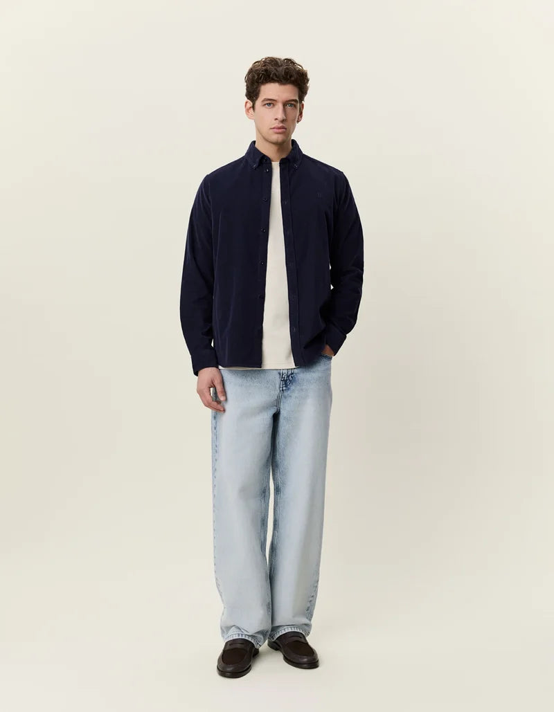 Les deux | Chemise en coton corduroy "Pinwale" - Bleu marin