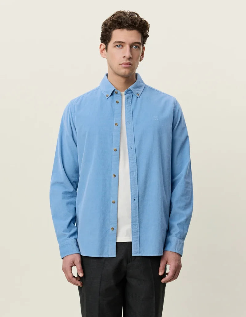 Les deux | Chemise en coton corduroy "Pinwale" - Bleu allure