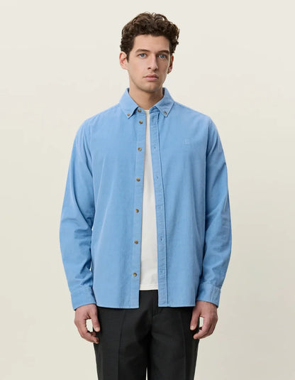 Les deux | Chemise en coton corduroy "Pinwale" - Bleu allure