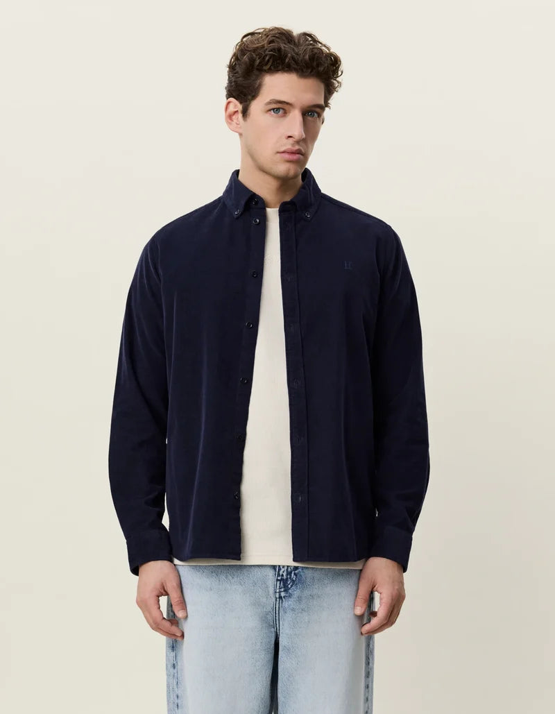 Les deux | Chemise en coton corduroy "Pinwale" - Bleu marin