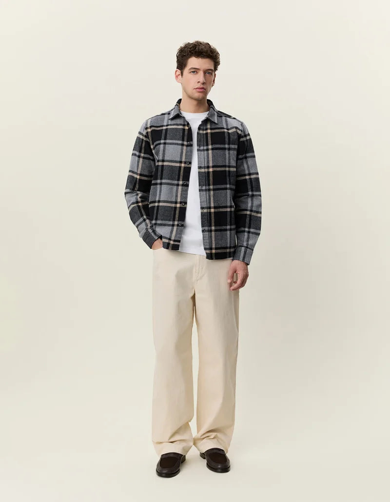 Les deux | Chemise en coton flanelle "Check" - Gris mélange