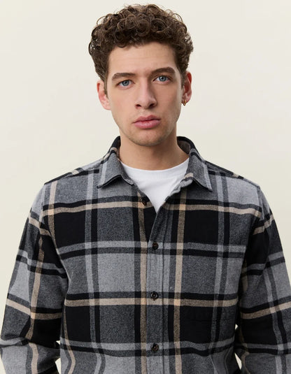 Les deux | Chemise en coton flanelle "Check" - Gris mélange