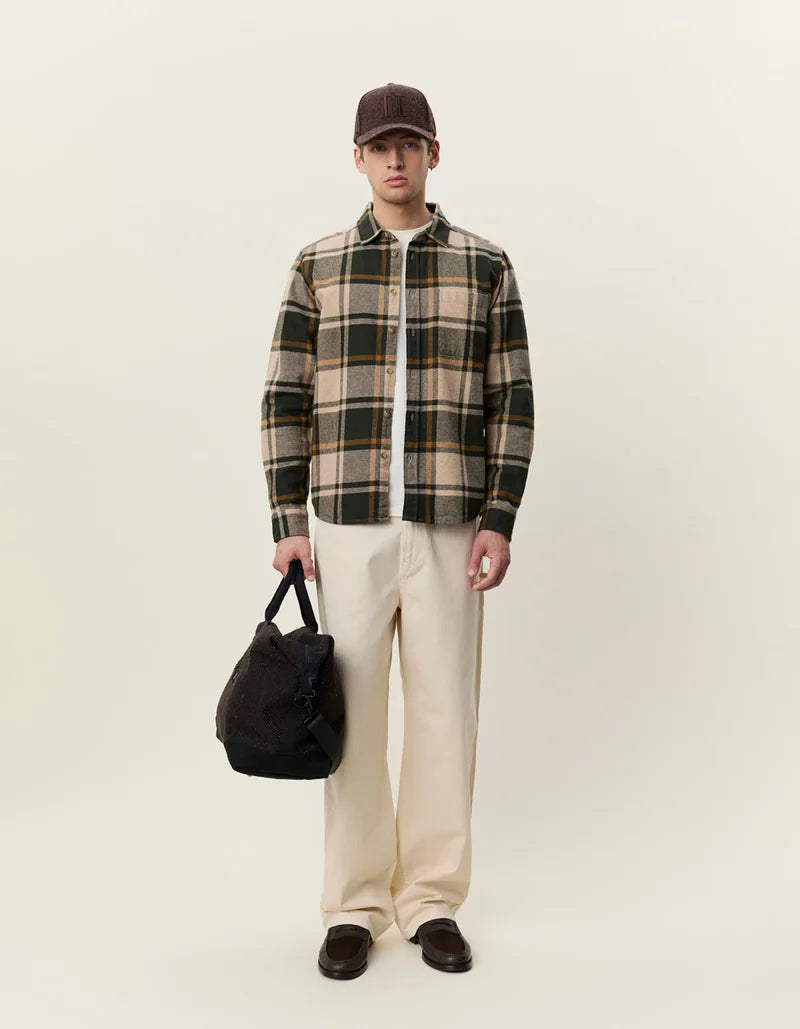 Les deux | Chemise en coton flanelle "Check" - Vert résine