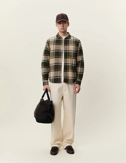 Les deux | Chemise en coton flanelle "Check" - Vert résine