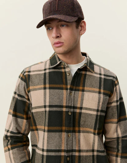 Les deux | Chemise en coton flanelle "Check" - Vert résine