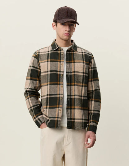 Les deux | Chemise en coton flanelle "Check" - Vert résine