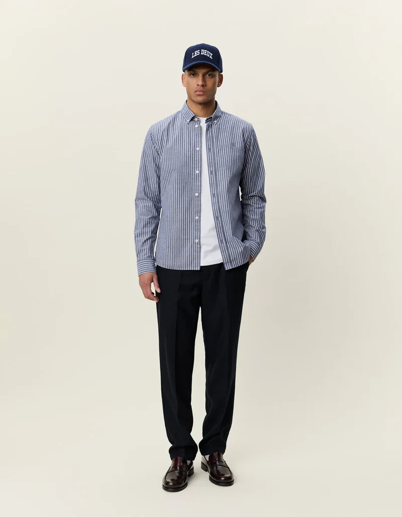Les deux | Chemise en coton rayée "Oxford" - Bleu encré