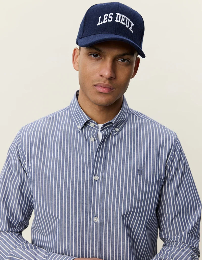 Les deux | Chemise en coton rayée "Oxford" - Bleu encré