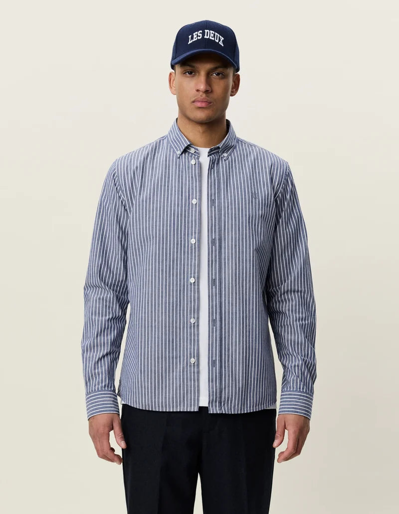 Les deux | Chemise en coton rayée "Oxford" - Bleu encré