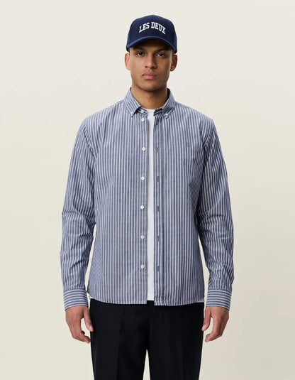 Les deux | Chemise en coton rayée "Oxford" - Bleu encré