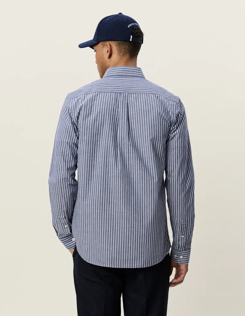 Les deux | Chemise en coton rayée "Oxford" - Bleu encré