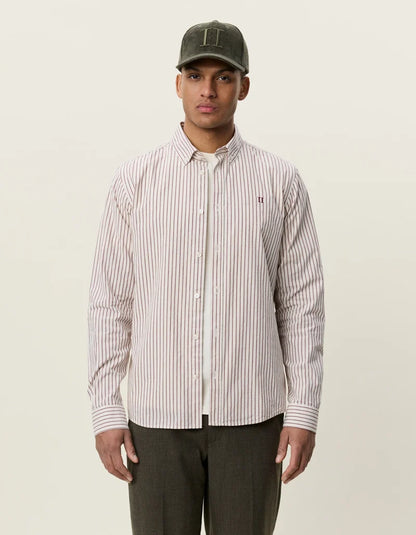 Les deux | Chemise en coton rayée "Oxford" - Bourgogne