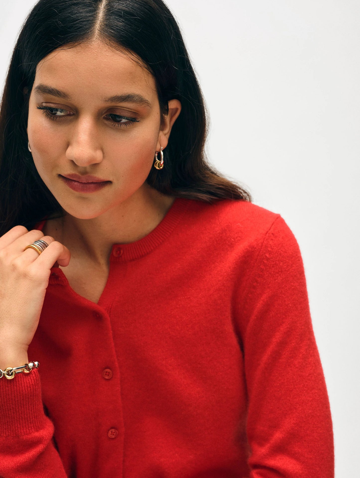 White + Warren | Cardigan en cachemire gaufré - Rouge